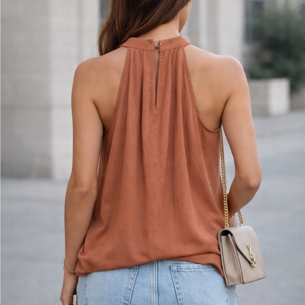 Elegant Sleeveless warm rust / terracotta hue Top - Picture 2 of 8